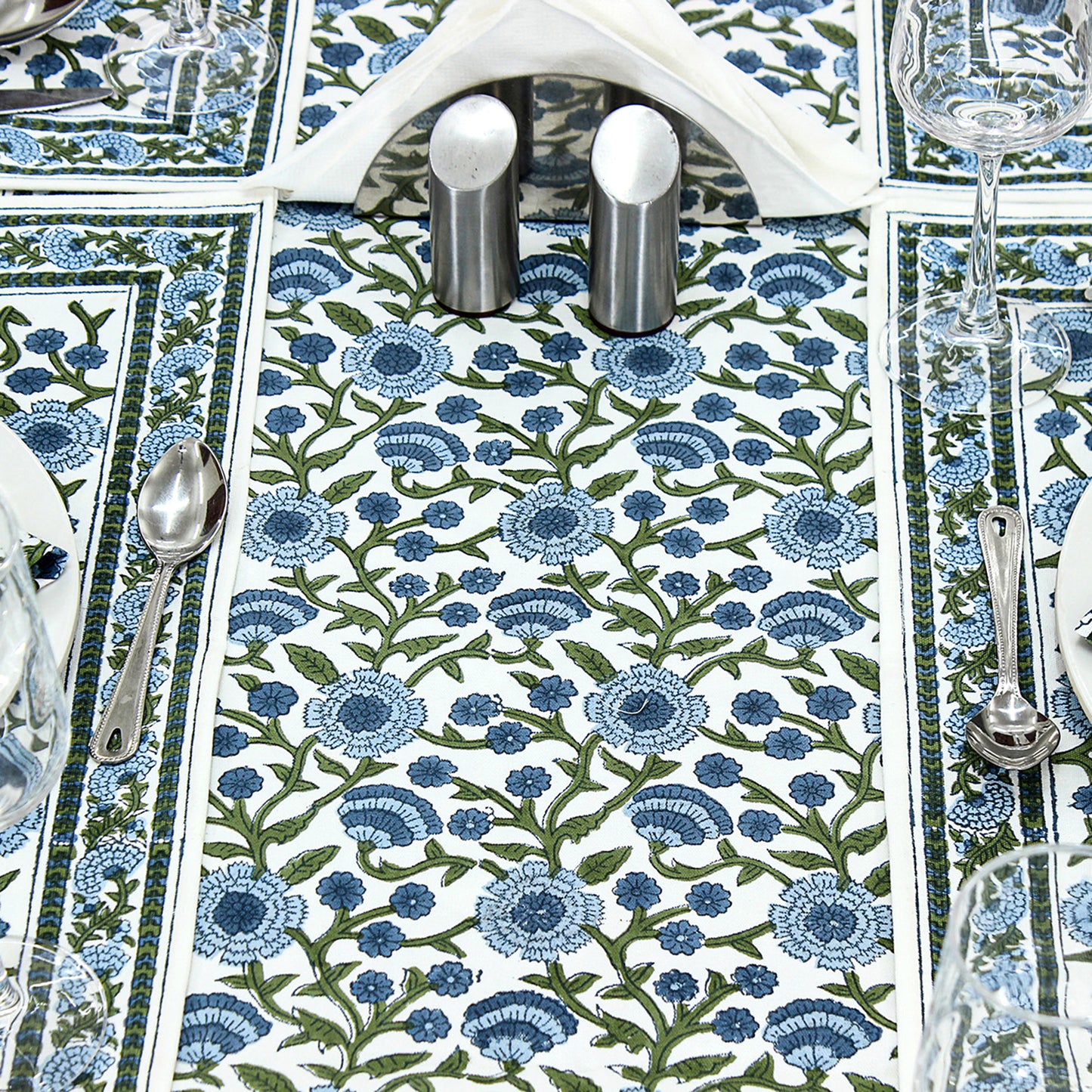 Blue & White Block Printed Tablecloth For Rectangle Table - My Store