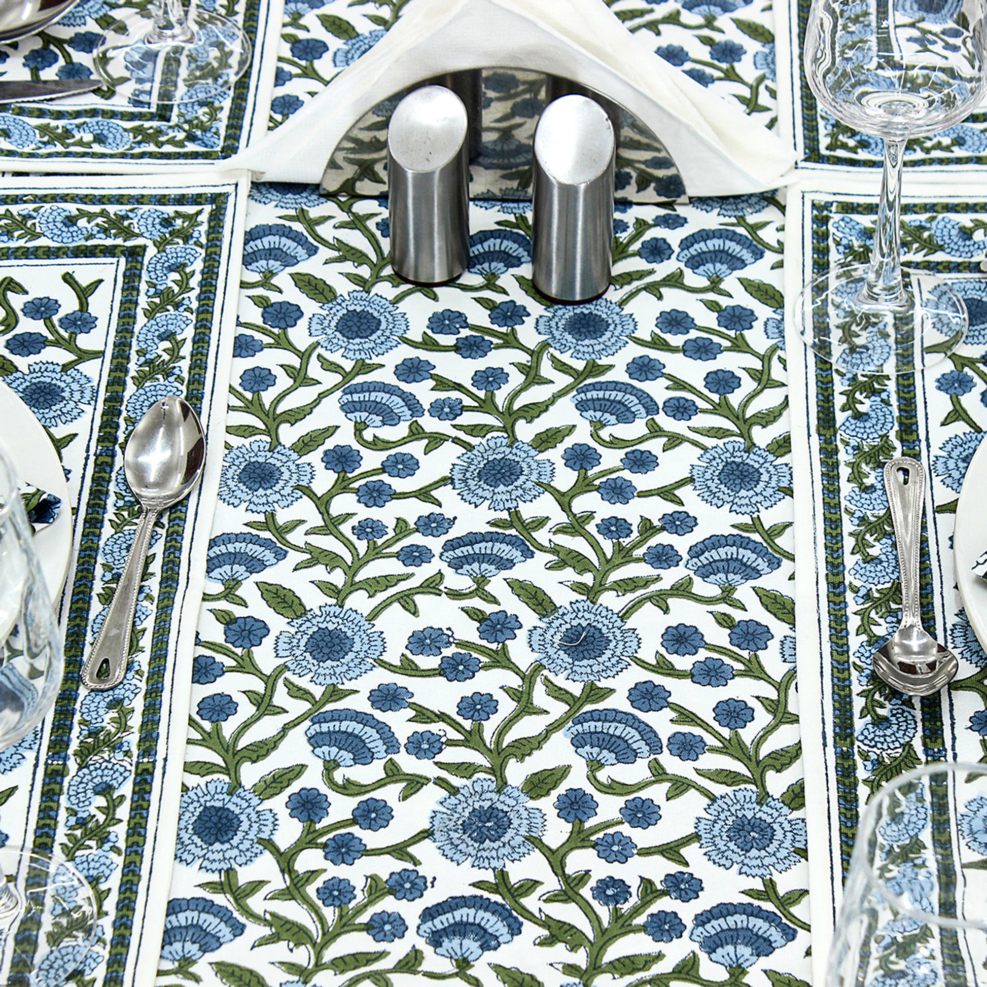 Blue & White Block Printed Tablecloth For Rectangle Table - My Store