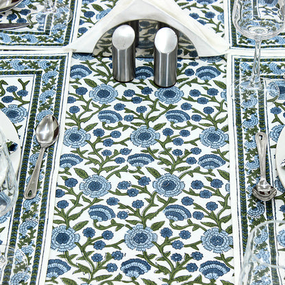 Blue & White Block Printed Tablecloth For Rectangle Table - My Store