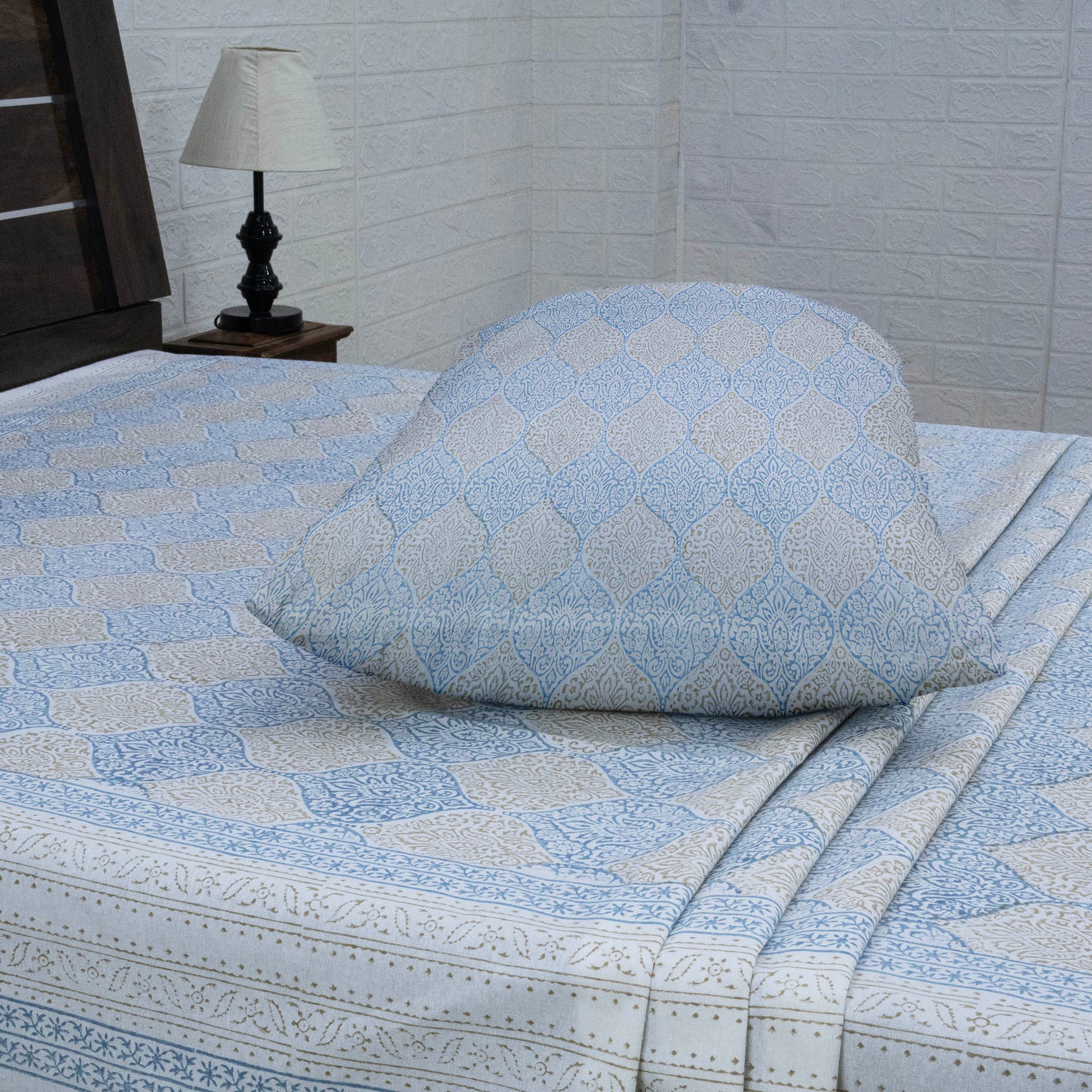 Indian Handmade Block Printed Blue and Yellow Floral Pattern Cotton Bed sheet For living Room, Kids Room - My Store