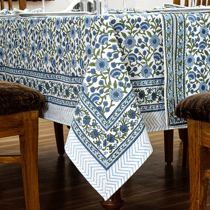 Blue & White Block Printed Tablecloth For Rectangle Table - My Store