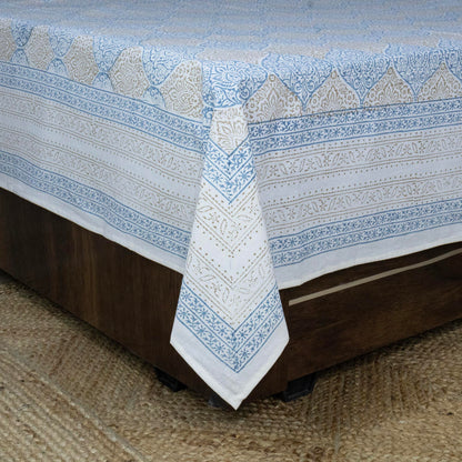 Indian Handmade Block Printed Blue and Yellow Floral Pattern Cotton Bed sheet For living Room, Kids Room - My Store