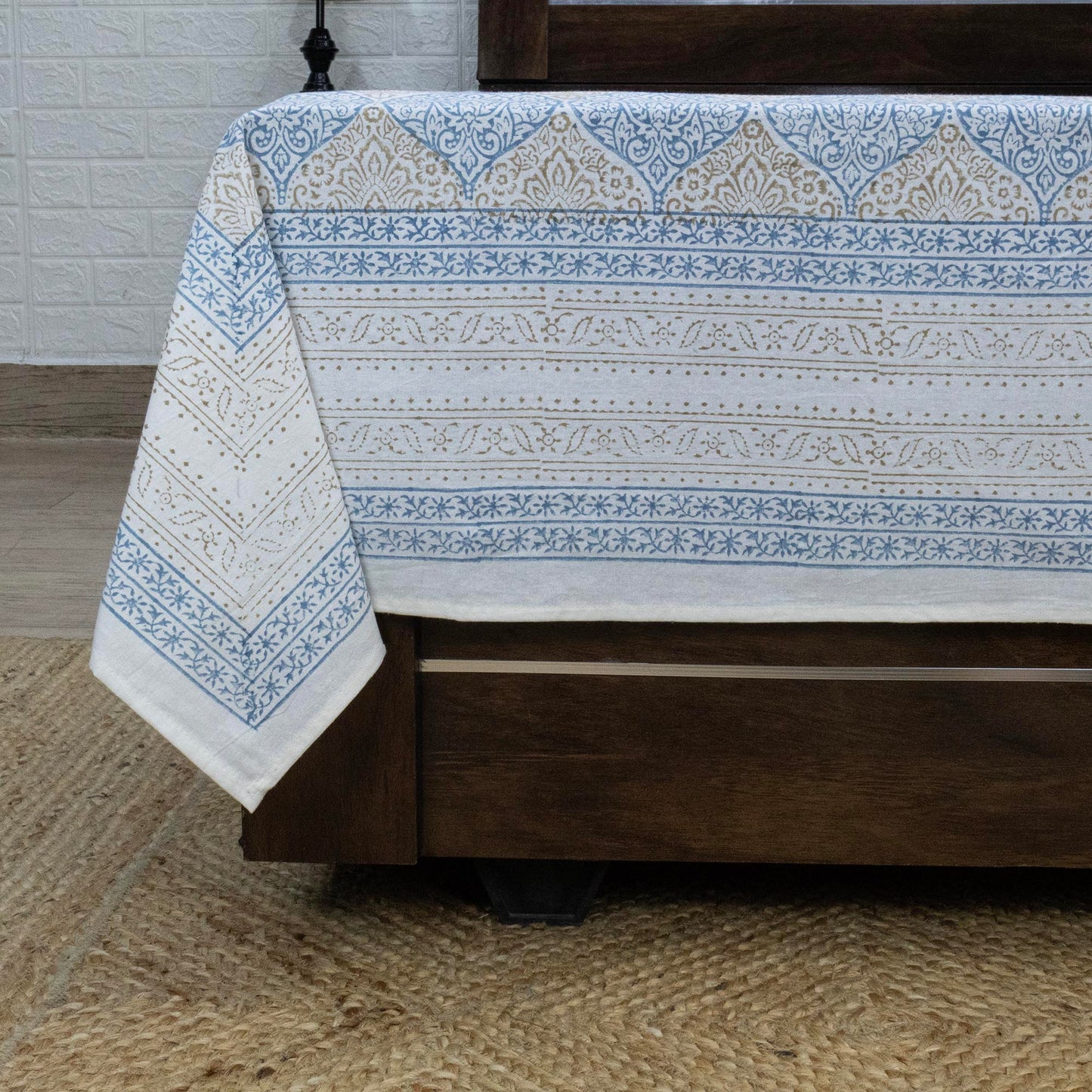 Indian Handmade Block Printed Blue and Yellow Floral Pattern Cotton Bed sheet For living Room, Kids Room - My Store