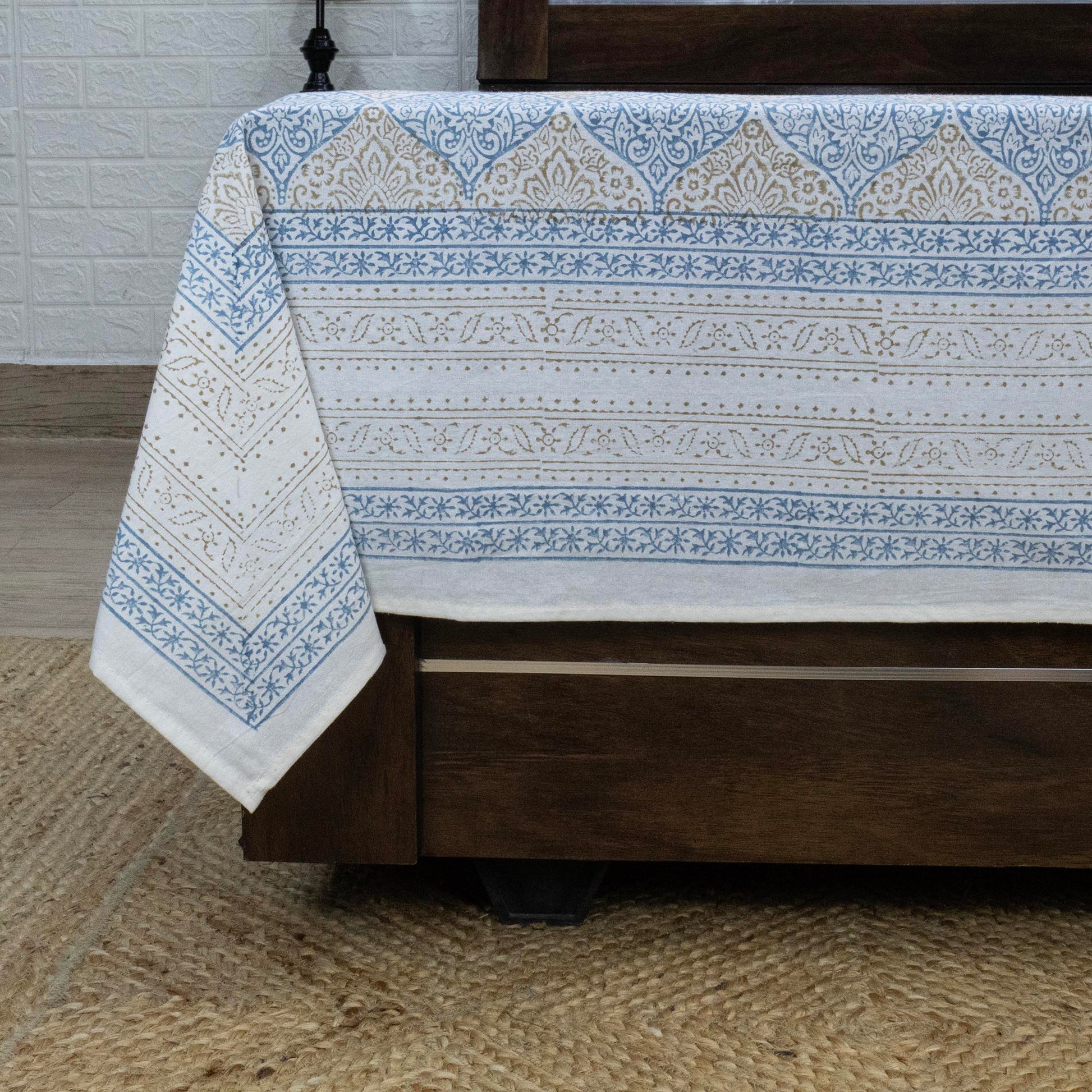 Indian Handmade Block Printed Blue and Yellow Floral Pattern Cotton Bed sheet For living Room, Kids Room - My Store