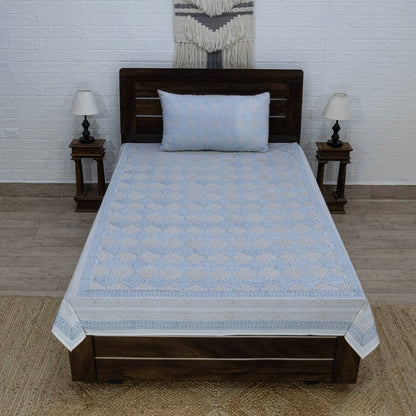 Indian Handmade Block Printed Blue and Yellow Floral Pattern Cotton Bed sheet For living Room, Kids Room - My Store