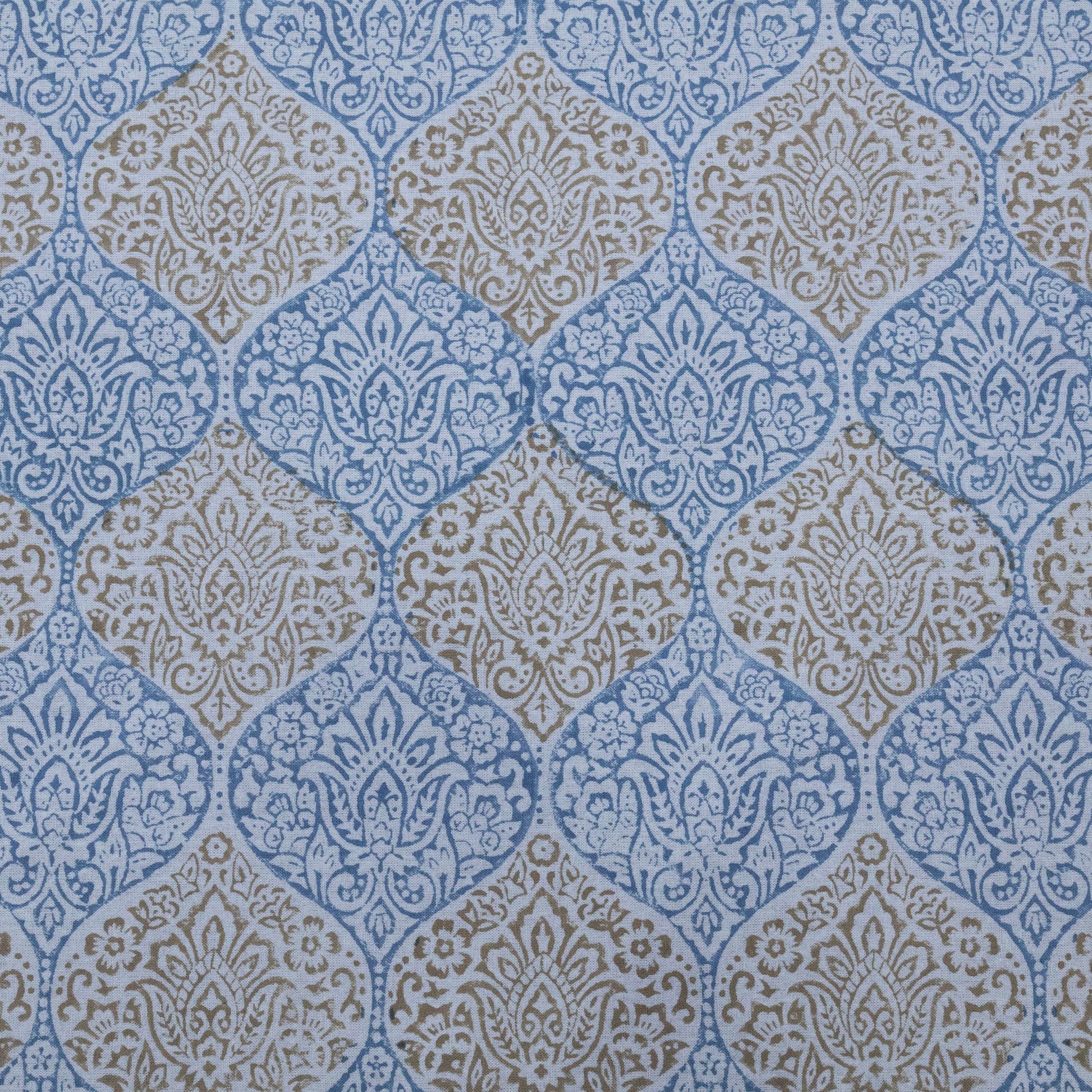 Indian Handmade Block Printed Blue and Yellow Floral Pattern Cotton Bed sheet For living Room, Kids Room - My Store