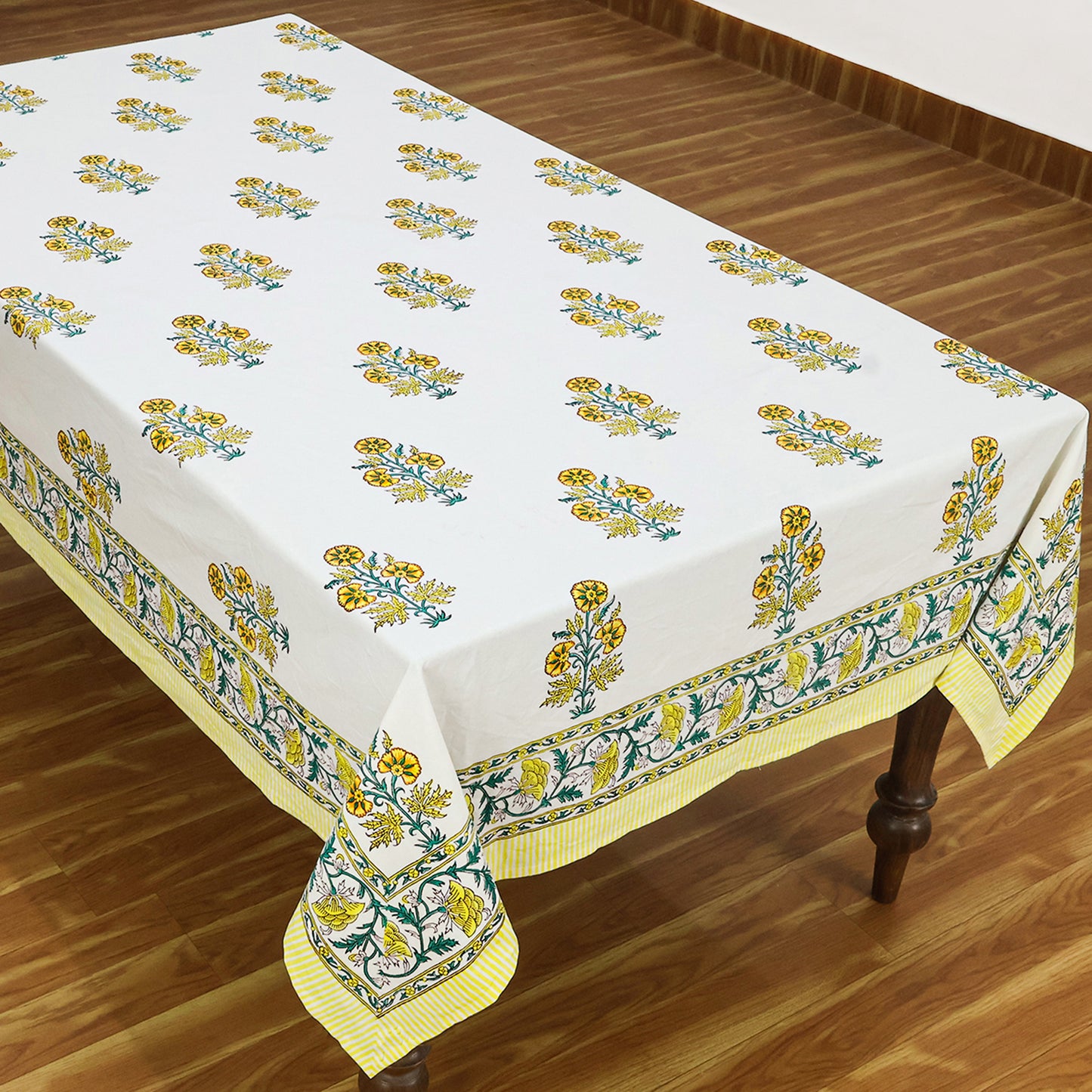 Yellow White Table Cover - Floral Printed Rectangle Tablecloth - My Store