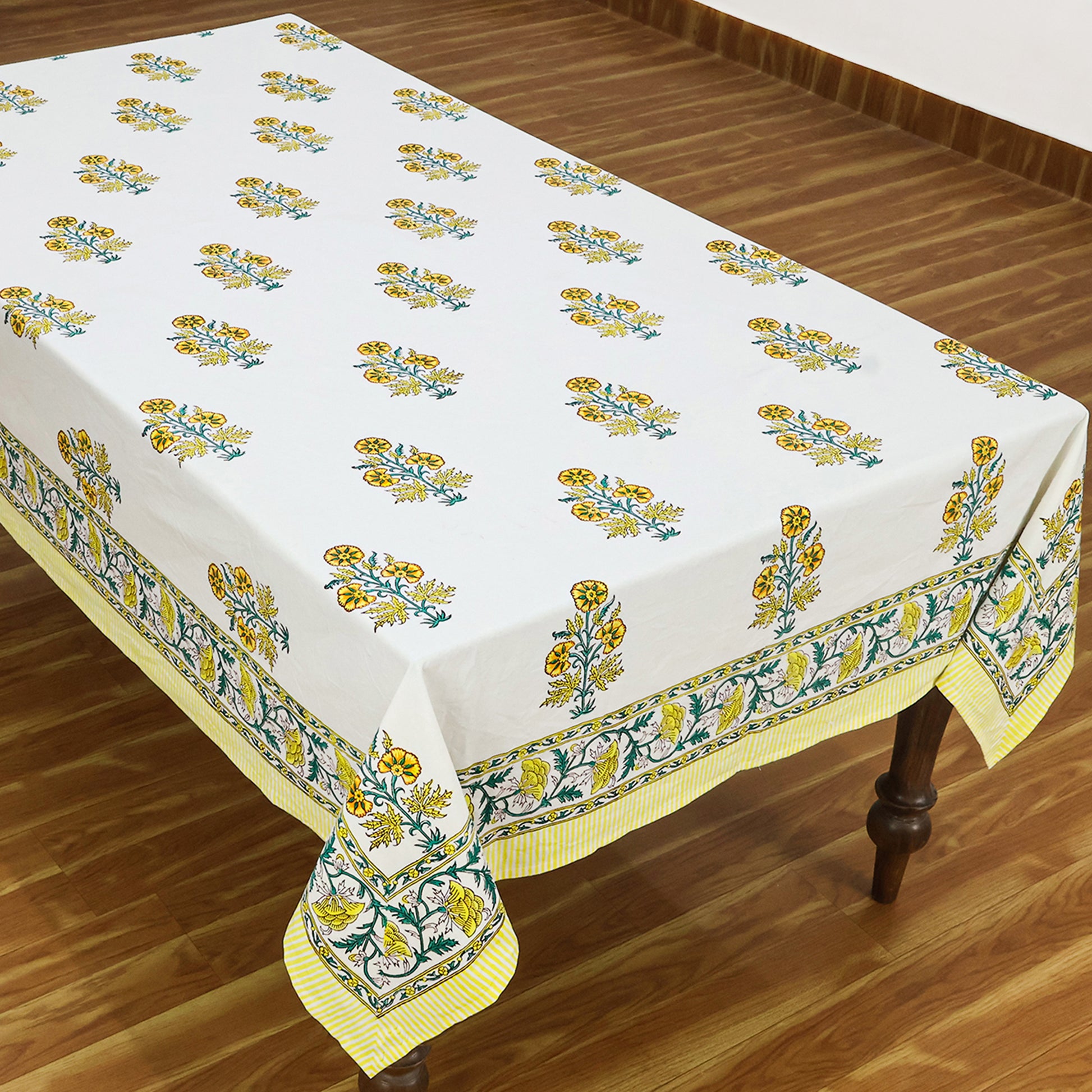 Yellow White Table Cover - Floral Printed Rectangle Tablecloth - My Store