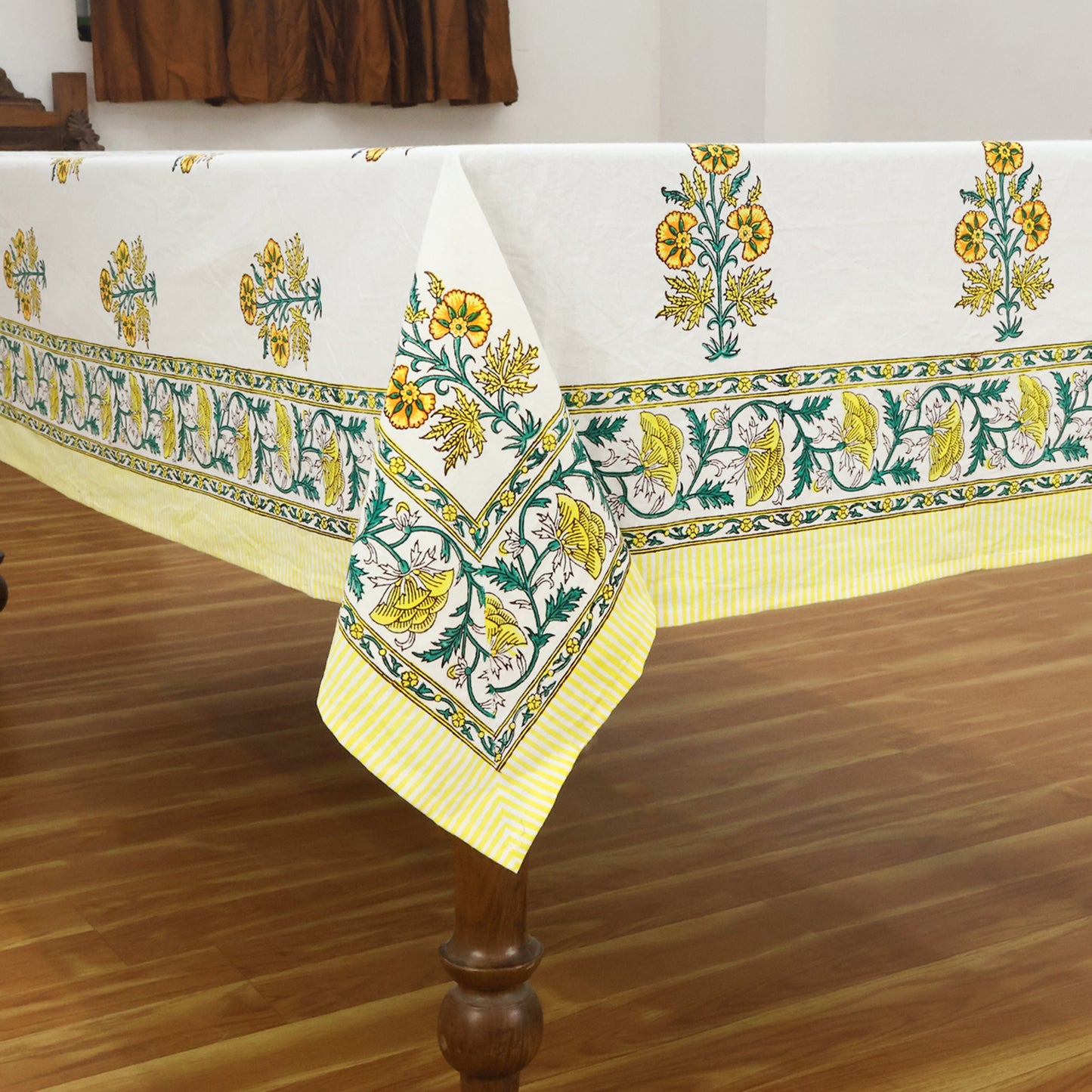Yellow White Table Cover - Floral Printed Rectangle Tablecloth - My Store