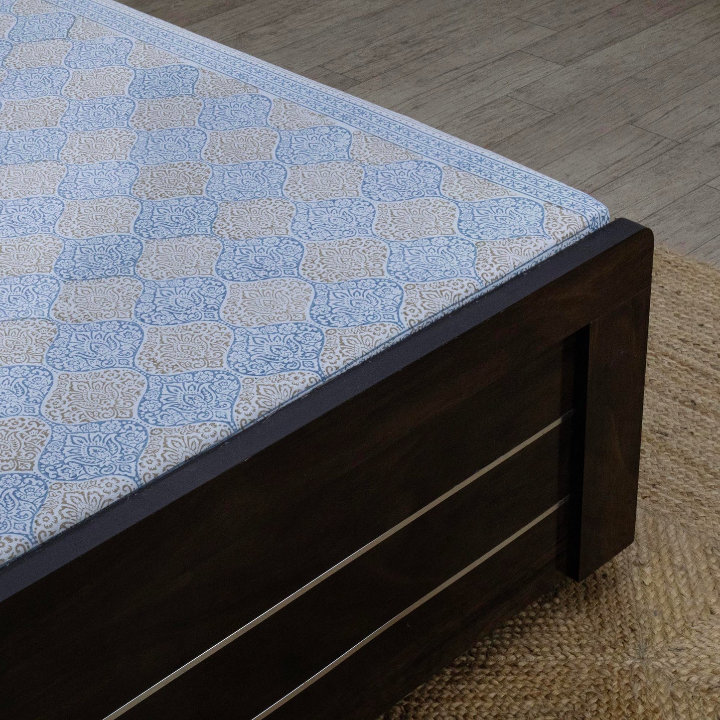 Indian Handmade Block Printed Blue and Yellow Floral Pattern Cotton Bed sheet For living Room, Kids Room - My Store