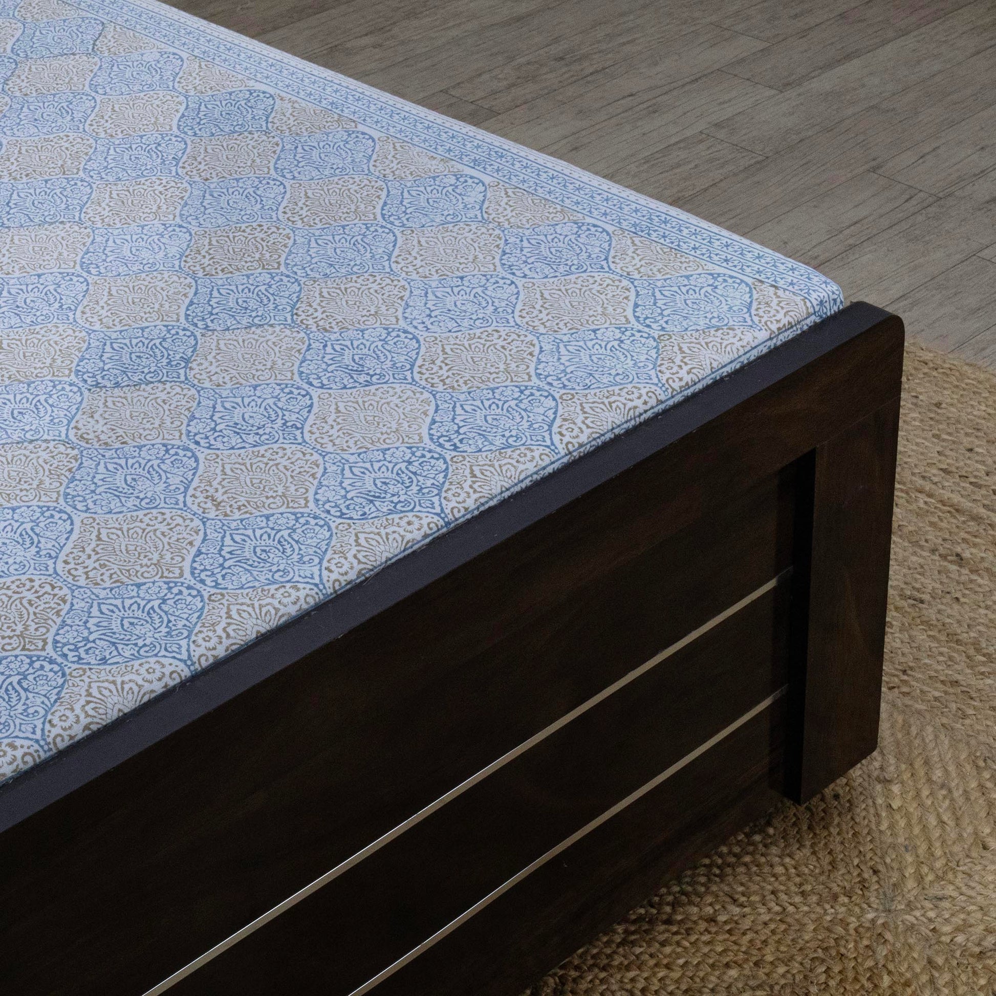 Indian Handmade Block Printed Blue and Yellow Floral Pattern Cotton Bed sheet For living Room, Kids Room - My Store