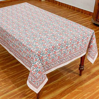 Block Printed Pink and White Table Cover For Dinning Decor - My Store