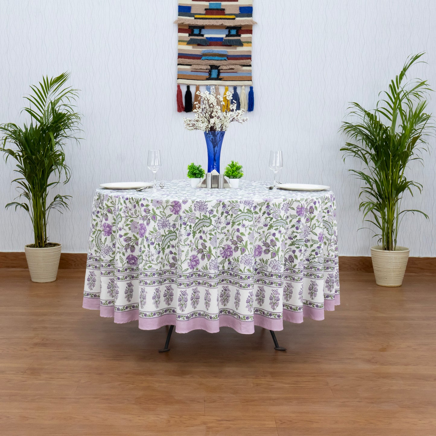 Purple and Green Handmade Round Cotton Tablecloth - My Store