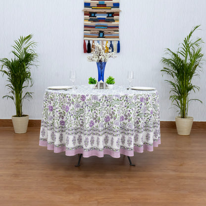 Purple and Green Handmade Round Cotton Tablecloth - My Store