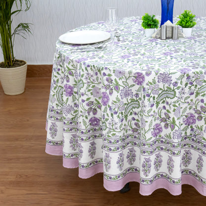 Purple and Green Handmade Round Cotton Tablecloth - My Store