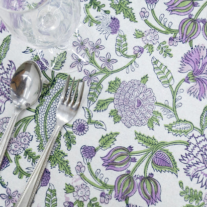 Purple and Green Handmade Round Cotton Tablecloth - My Store