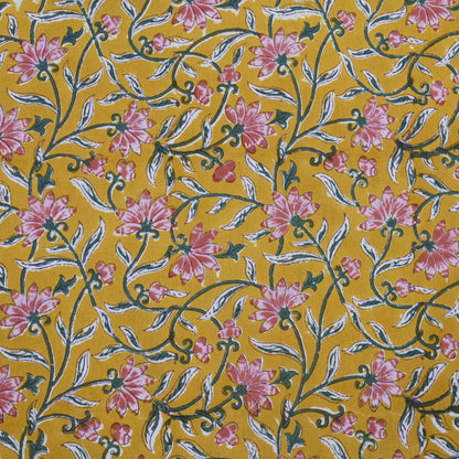 Indian Handmade Block Printed Yellow and Pink Floral Pattern Cotton Bed sheet For living Room, Kids Room - My Store