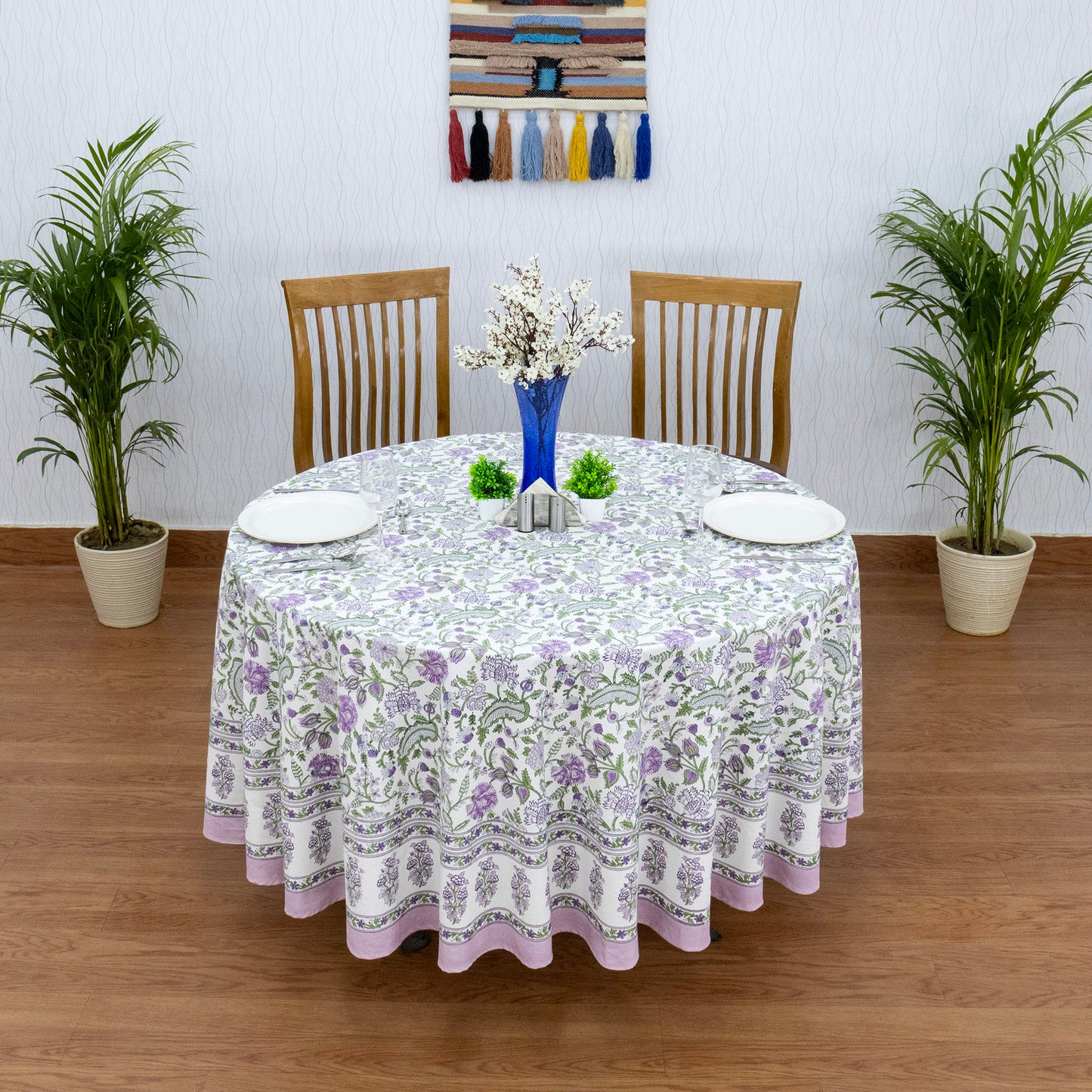 Purple and Green Handmade Round Cotton Tablecloth - My Store