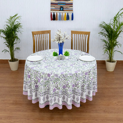 Purple and Green Handmade Round Cotton Tablecloth - My Store