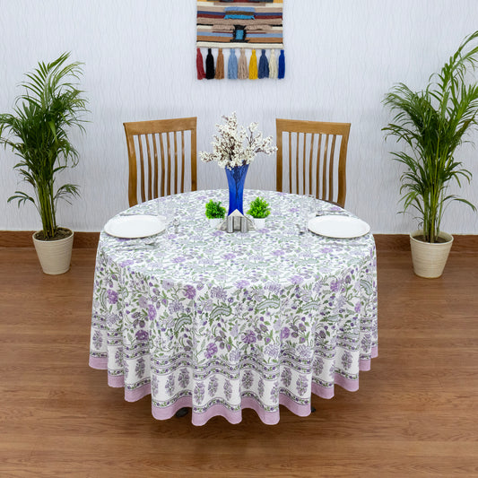 Purple and Green Handmade Round Cotton Tablecloth - My Store