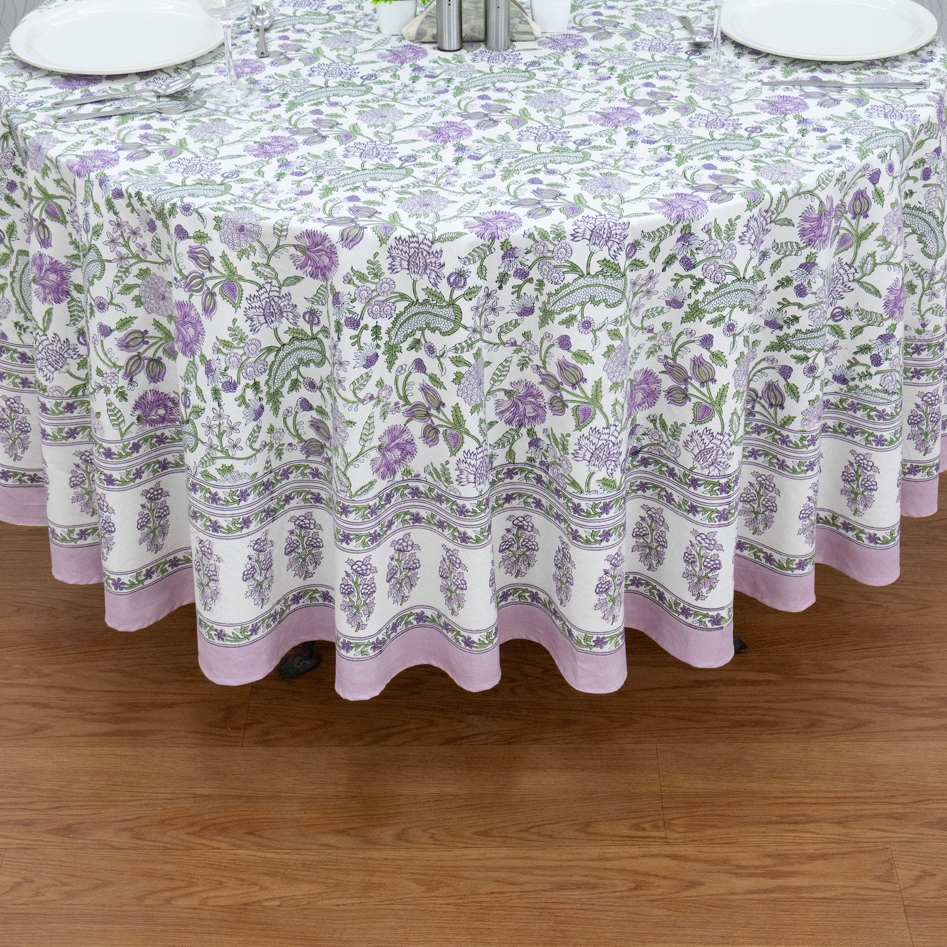 Purple and Green Handmade Round Cotton Tablecloth - My Store