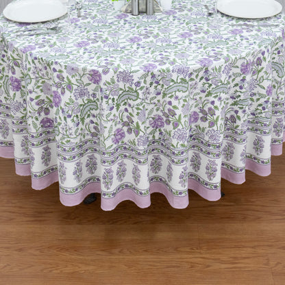 Purple and Green Handmade Round Cotton Tablecloth - My Store