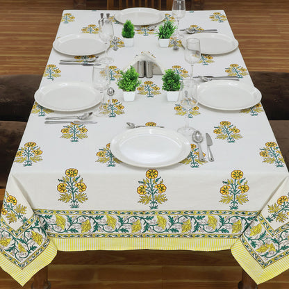 Yellow White Table Cover - Floral Printed Rectangle Tablecloth - My Store