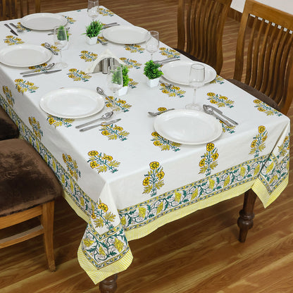 Yellow White Table Cover - Floral Printed Rectangle Tablecloth - My Store