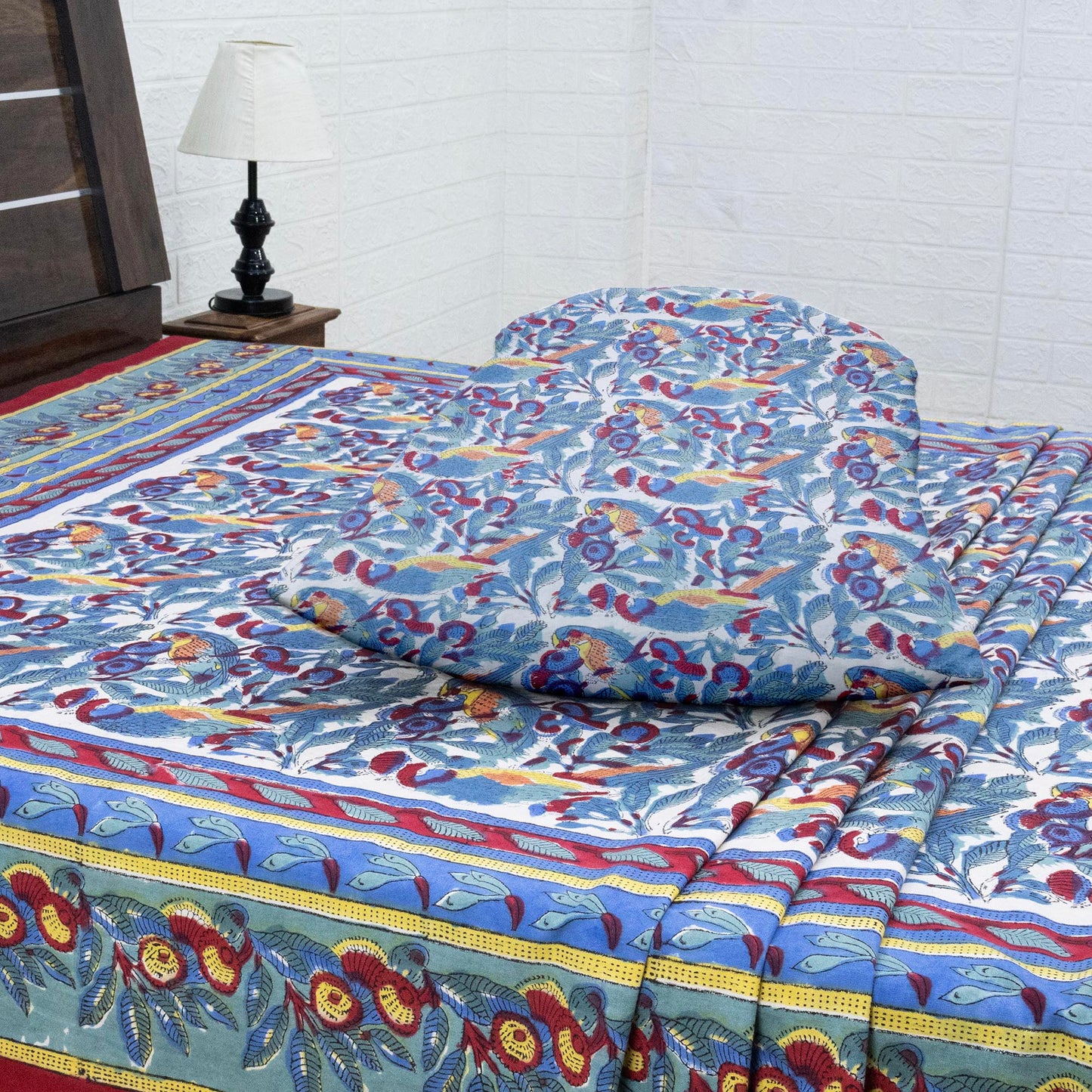 Indian Handmade Block Printed Purple and Red Floral Pattern Cotton Bed sheet For living Room, Kids Room - My Store