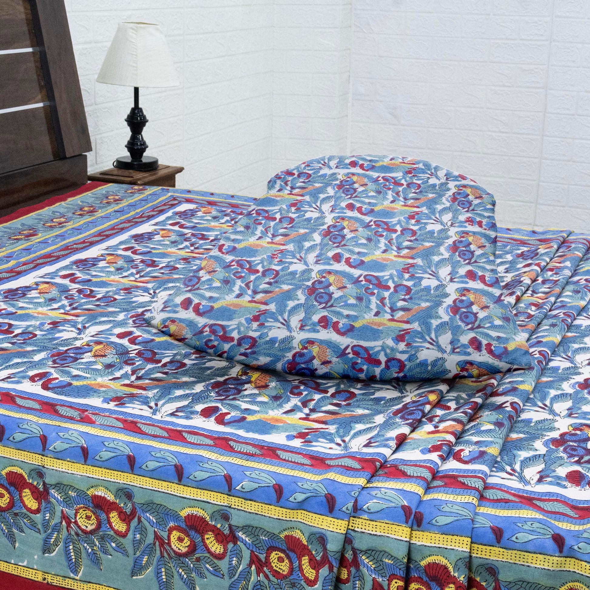 Indian Handmade Block Printed Purple and Red Floral Pattern Cotton Bed sheet For living Room, Kids Room - My Store