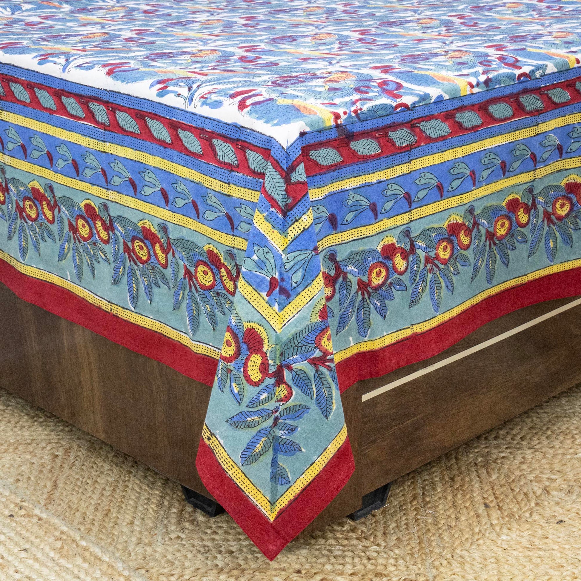 Indian Handmade Block Printed Purple and Red Floral Pattern Cotton Bed sheet For living Room, Kids Room - My Store