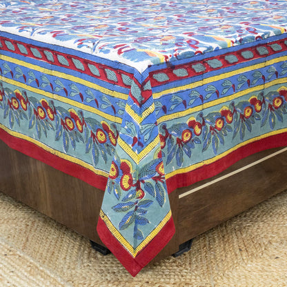 Indian Handmade Block Printed Purple and Red Floral Pattern Cotton Bed sheet For living Room, Kids Room - My Store