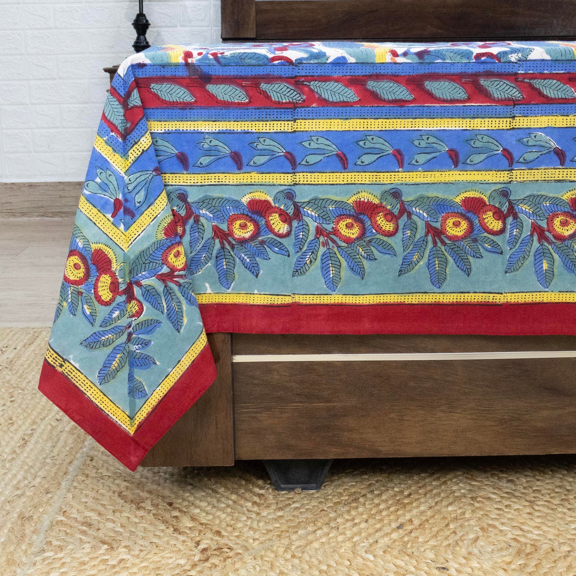 Indian Handmade Block Printed Purple and Red Floral Pattern Cotton Bed sheet For living Room, Kids Room - My Store