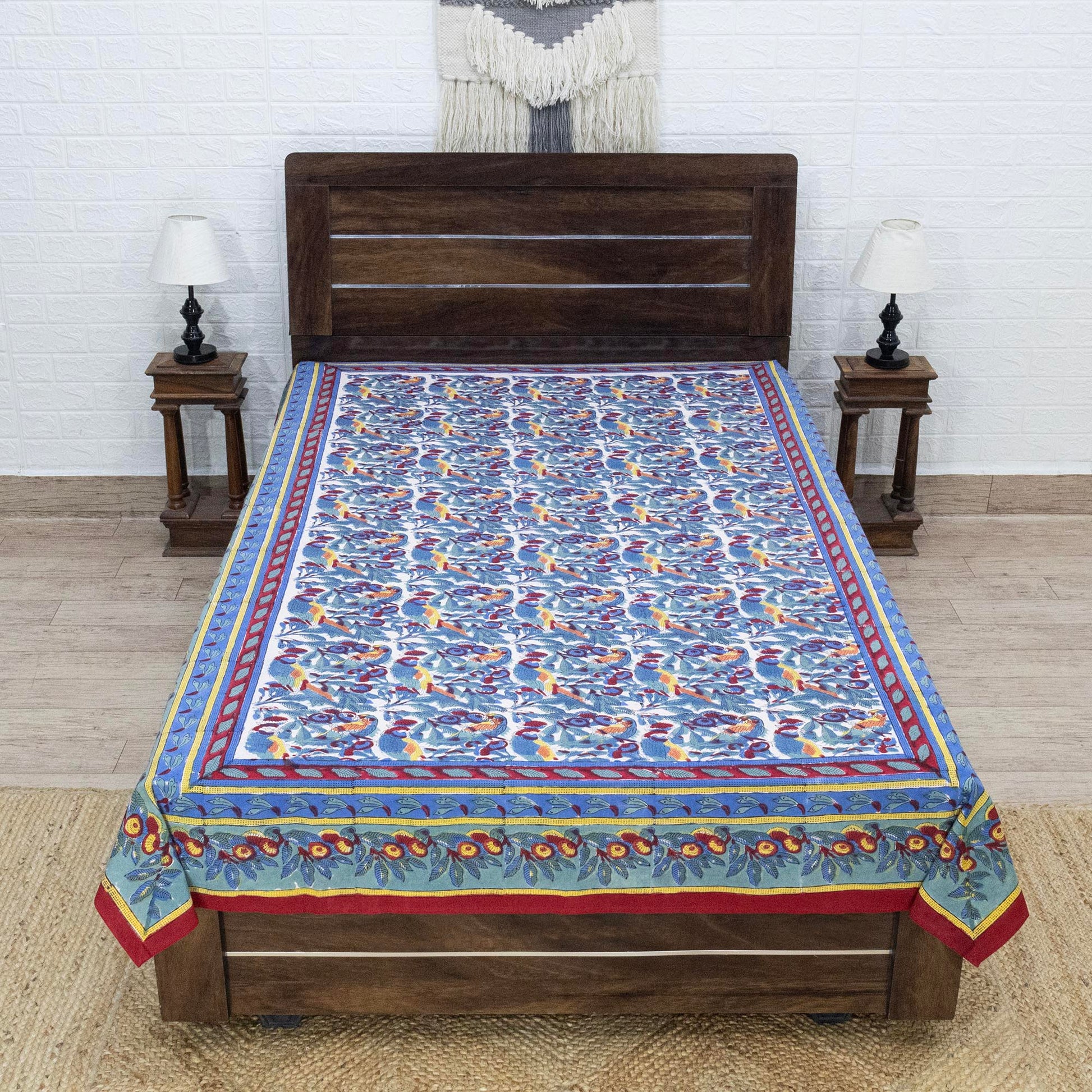 Indian Handmade Block Printed Purple and Red Floral Pattern Cotton Bed sheet For living Room, Kids Room - My Store