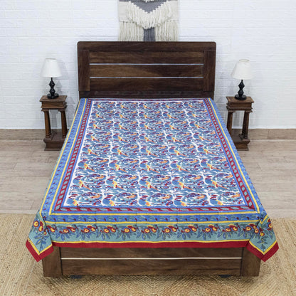 Indian Handmade Block Printed Purple and Red Floral Pattern Cotton Bed sheet For living Room, Kids Room - My Store