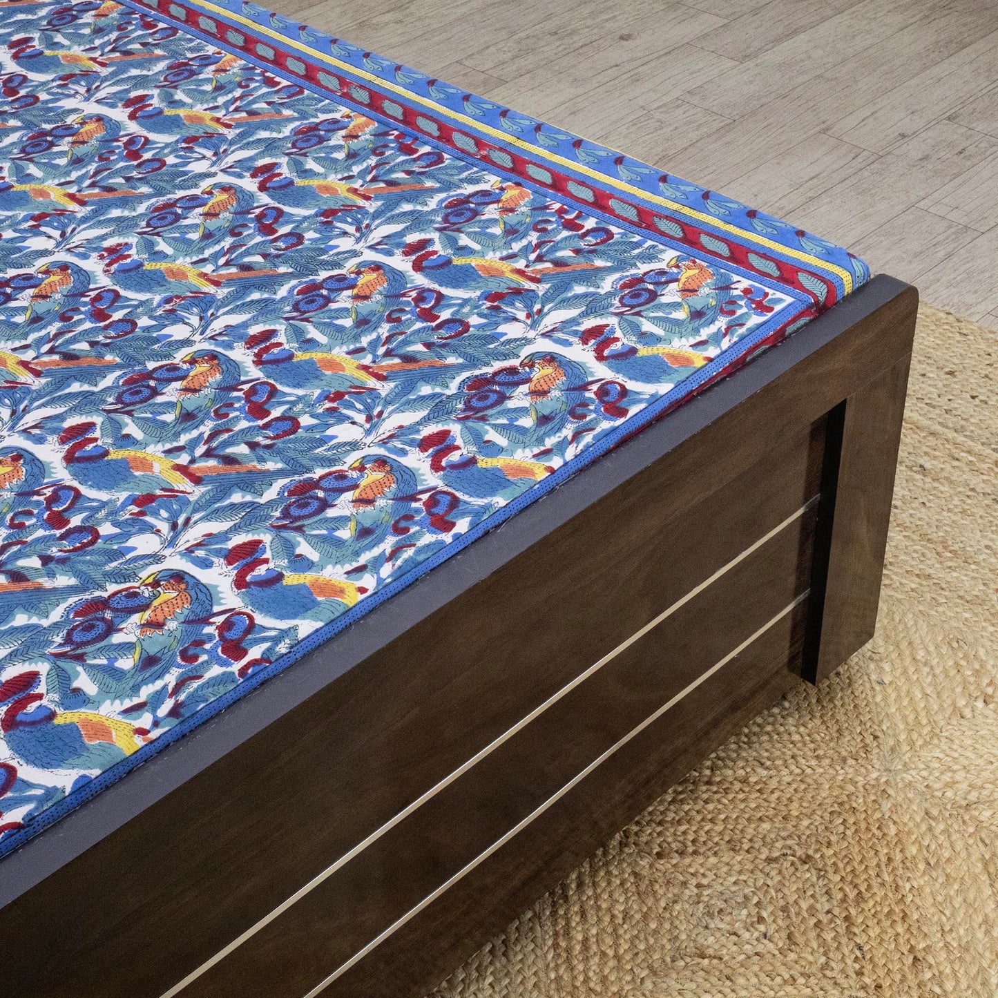 Indian Handmade Block Printed Purple and Red Floral Pattern Cotton Bed sheet For living Room, Kids Room - My Store