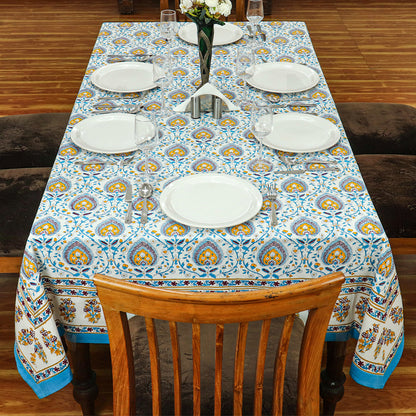 Blue & White Rectangle Tablecloths Block Printed Cotton Table Cover - My Store
