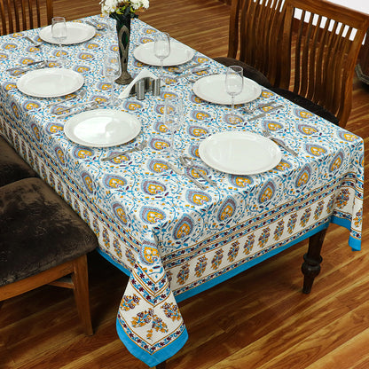 Blue & White Rectangle Tablecloths Block Printed Cotton Table Cover - My Store