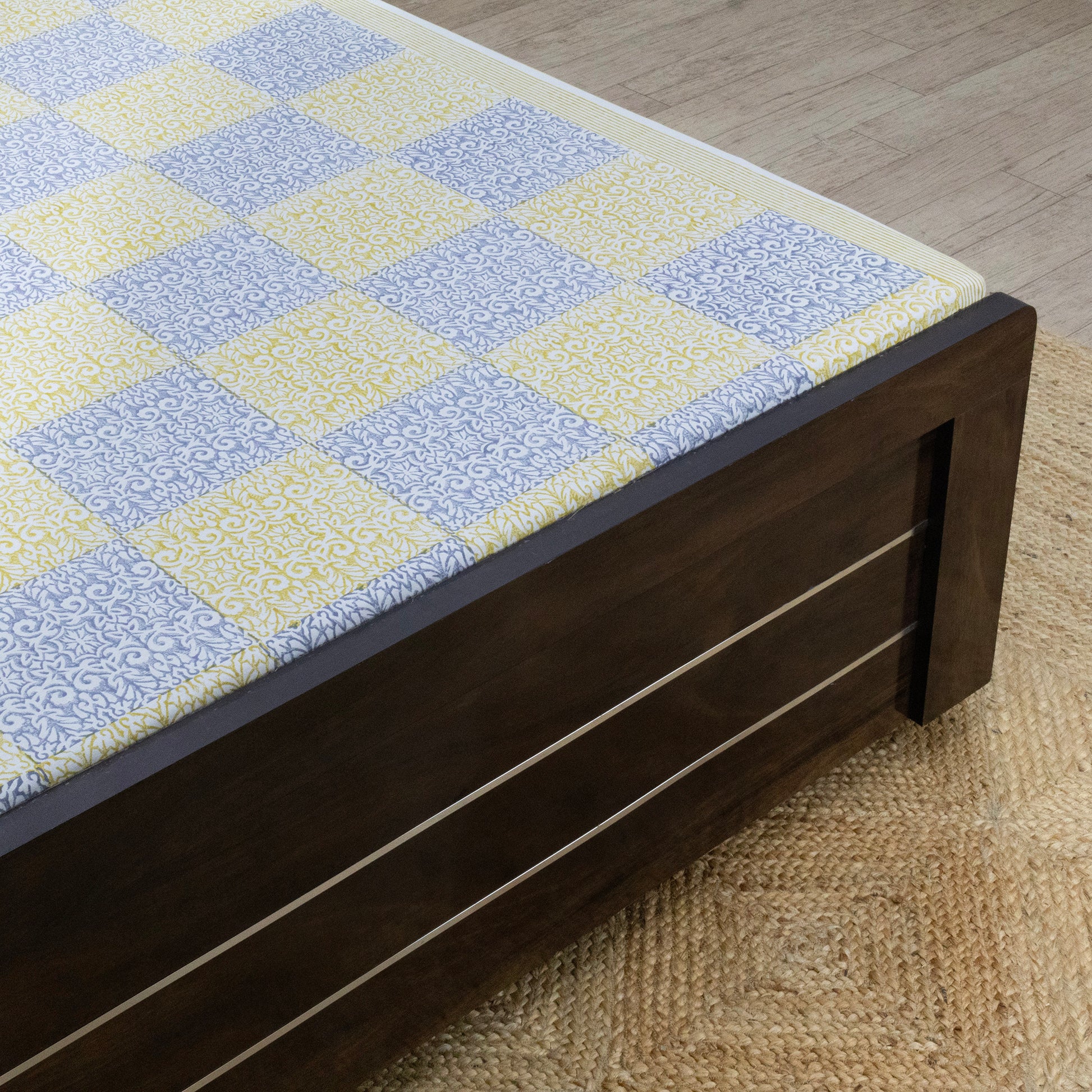 Indian Handmade Block Printed Yellow and Blue Floral Pattern Cotton Bed sheet For living Room, Kids Room - My Store