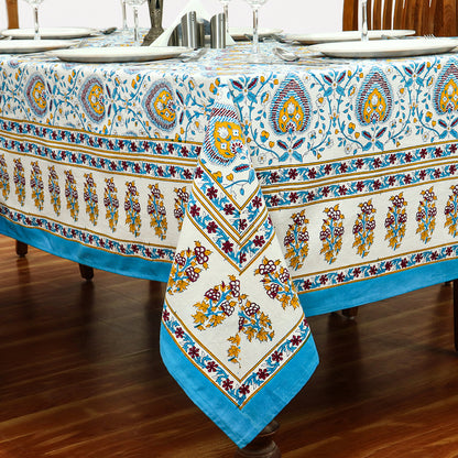 Blue & White Rectangle Tablecloths Block Printed Cotton Table Cover - My Store