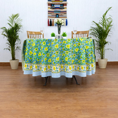 Green and Yellow Handmade Block Printed Cotton Tablecloth - My Store
