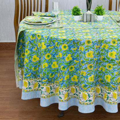 Green and Yellow Handmade Block Printed Cotton Tablecloth - My Store