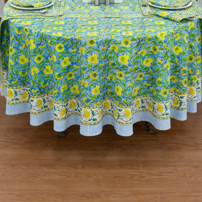 Green and Yellow Handmade Block Printed Cotton Tablecloth - My Store