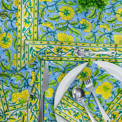 Green and Yellow Handmade Block Printed Cotton Tablecloth - My Store
