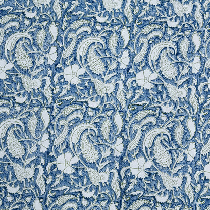 Indian Handmade Block Printed Blue and Gray Floral Pattern Cotton Bed sheet For living Room, Kids Room - My Store