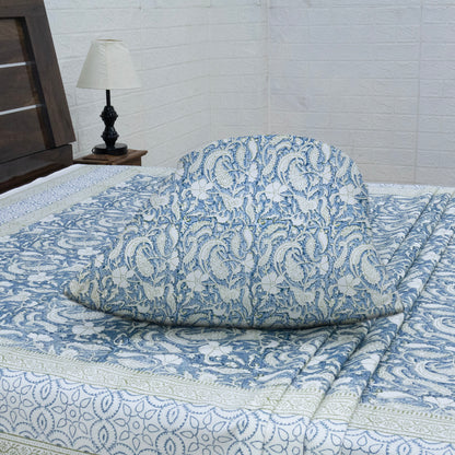 Indian Handmade Block Printed Blue and Gray Floral Pattern Cotton Bed sheet For living Room, Kids Room - My Store