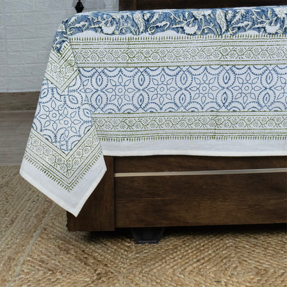 Indian Handmade Block Printed Blue and Gray Floral Pattern Cotton Bed sheet For living Room, Kids Room - My Store