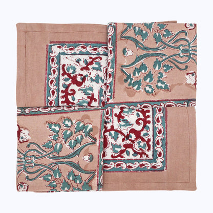 Red and Brown Handcrafted Block Printed Set Of 4 Cotton Napkins - My Store