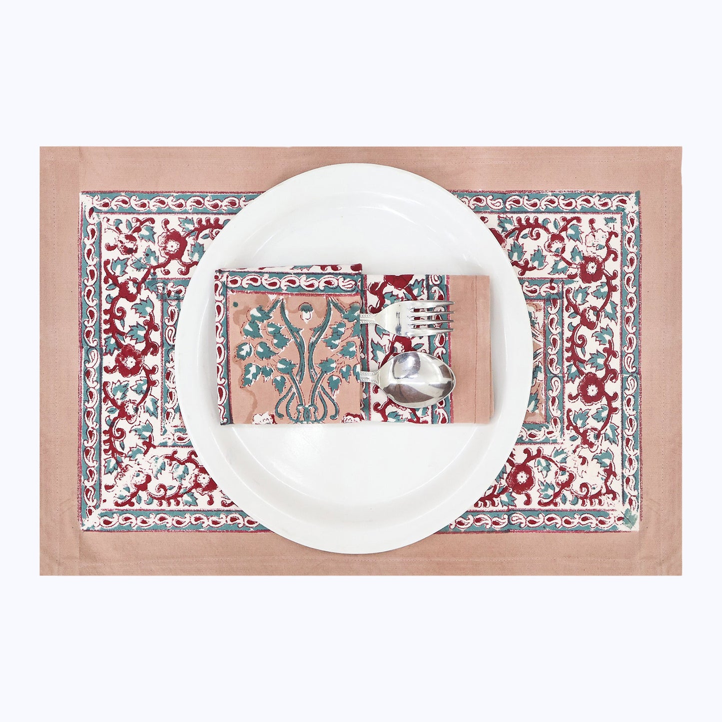 Red and Brown Handcrafted Block Printed Set Of 4 Cotton Napkins - My Store