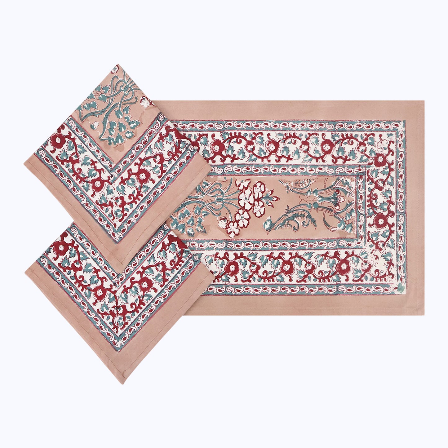 Red and Brown Handcrafted Block Printed Set Of 4 Cotton Napkins - My Store